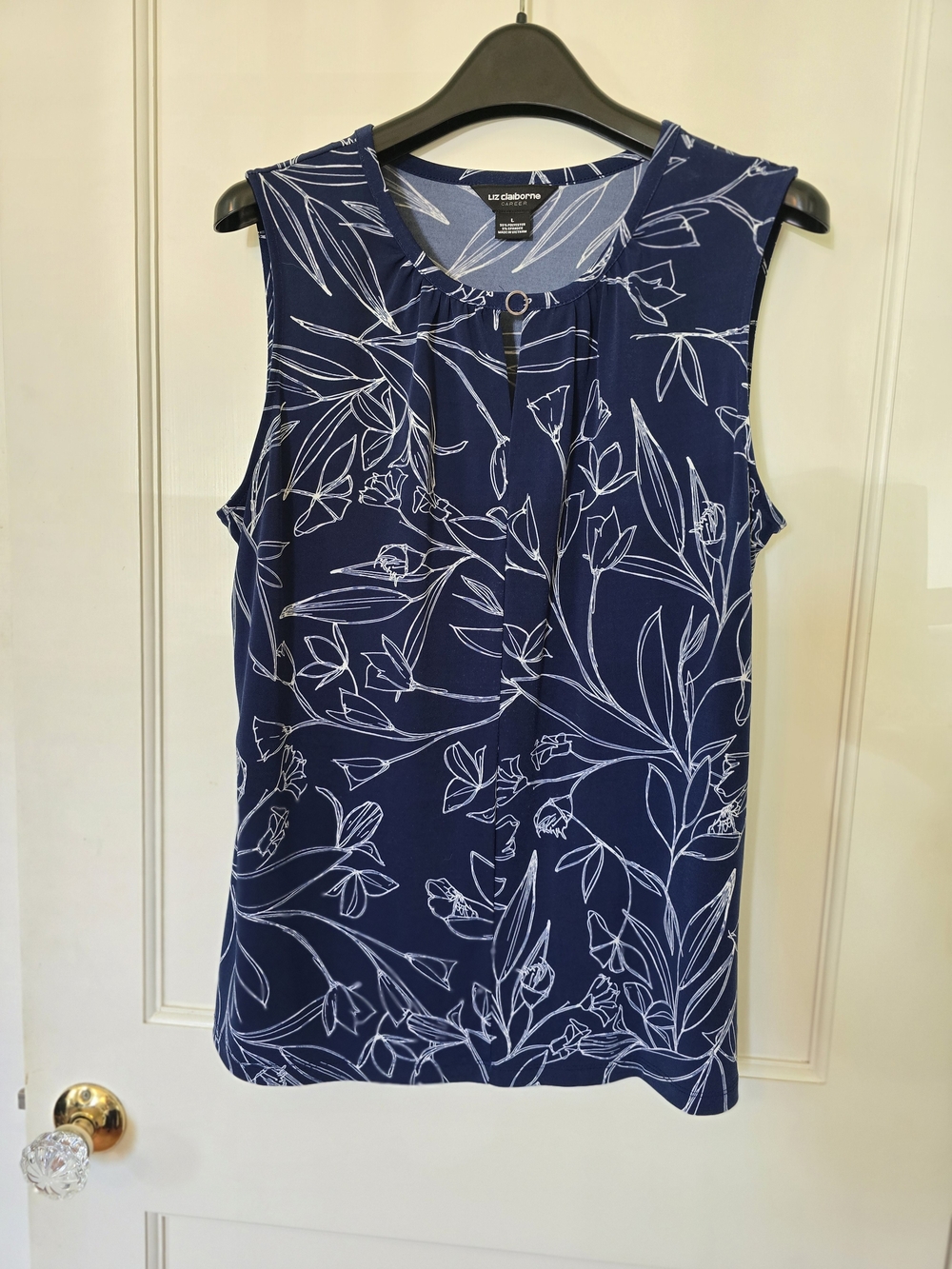 Liz Claiborne Navy Floral Keyhole Tank Top LARGE